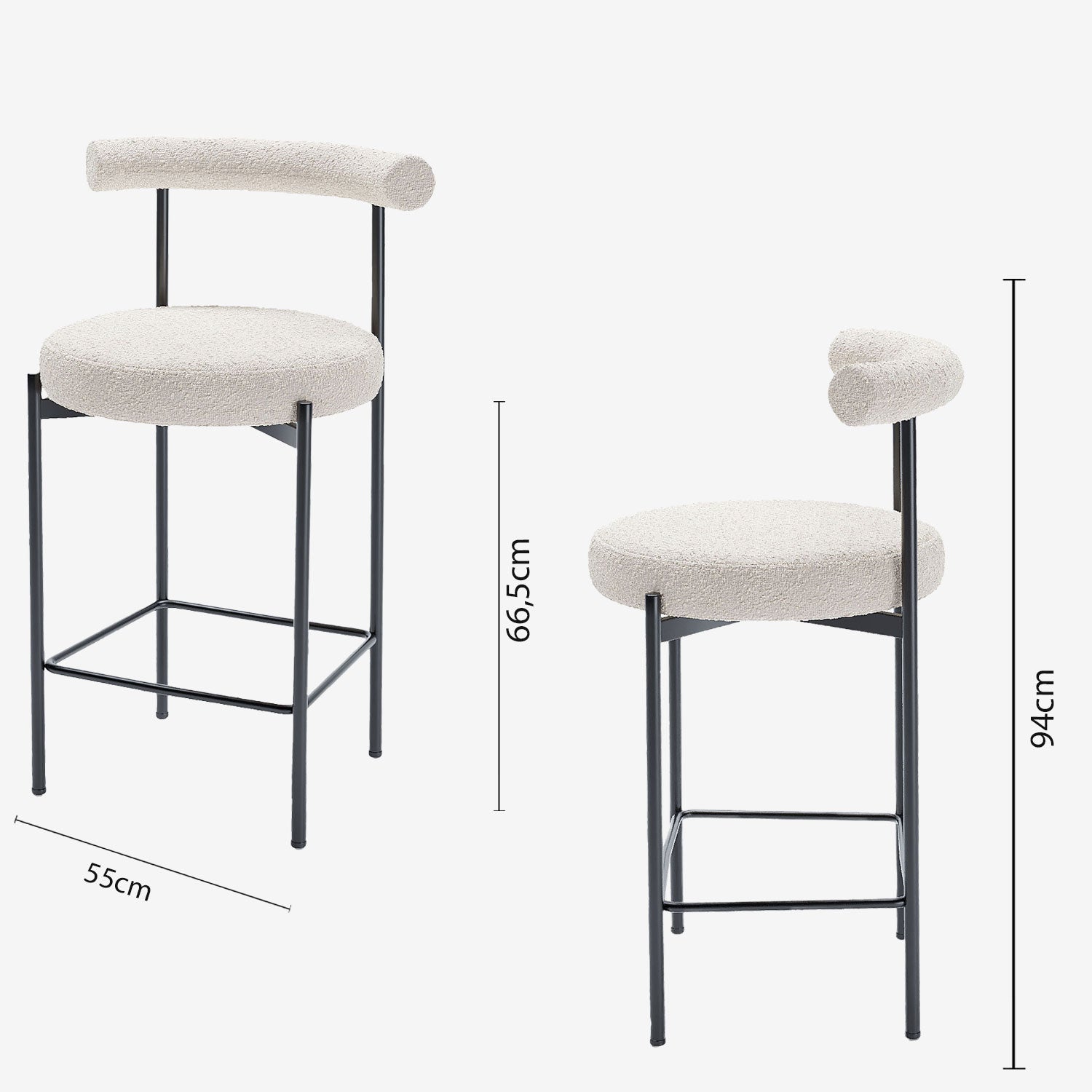 Lot de 2 chaises de bar bouclette blanche Charlotte