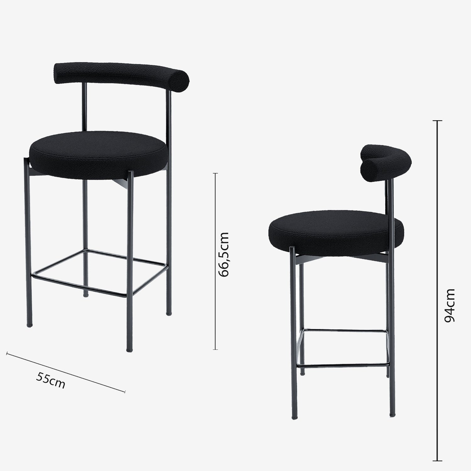 Lot de 2 chaises de bar bouclette grise anthracite  Charlotte