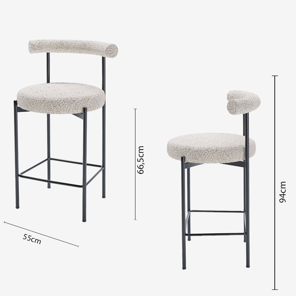 Lot de 2 chaises de bar bouclette grise et blanche Charlotte