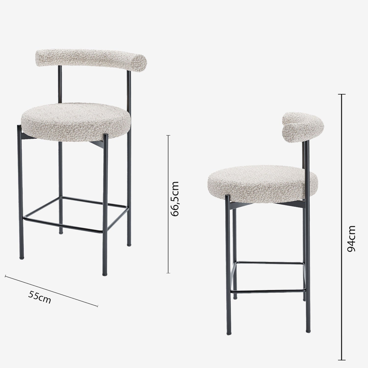 Lot de 2 chaises de bar bouclette grise et blanche Charlotte