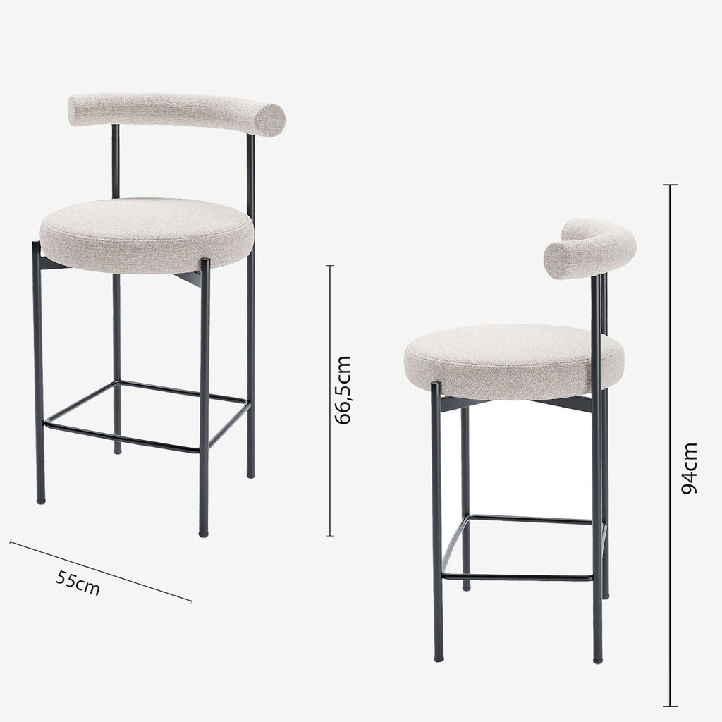 Lot de 2 chaises de bar  velours crème  Charlotte
