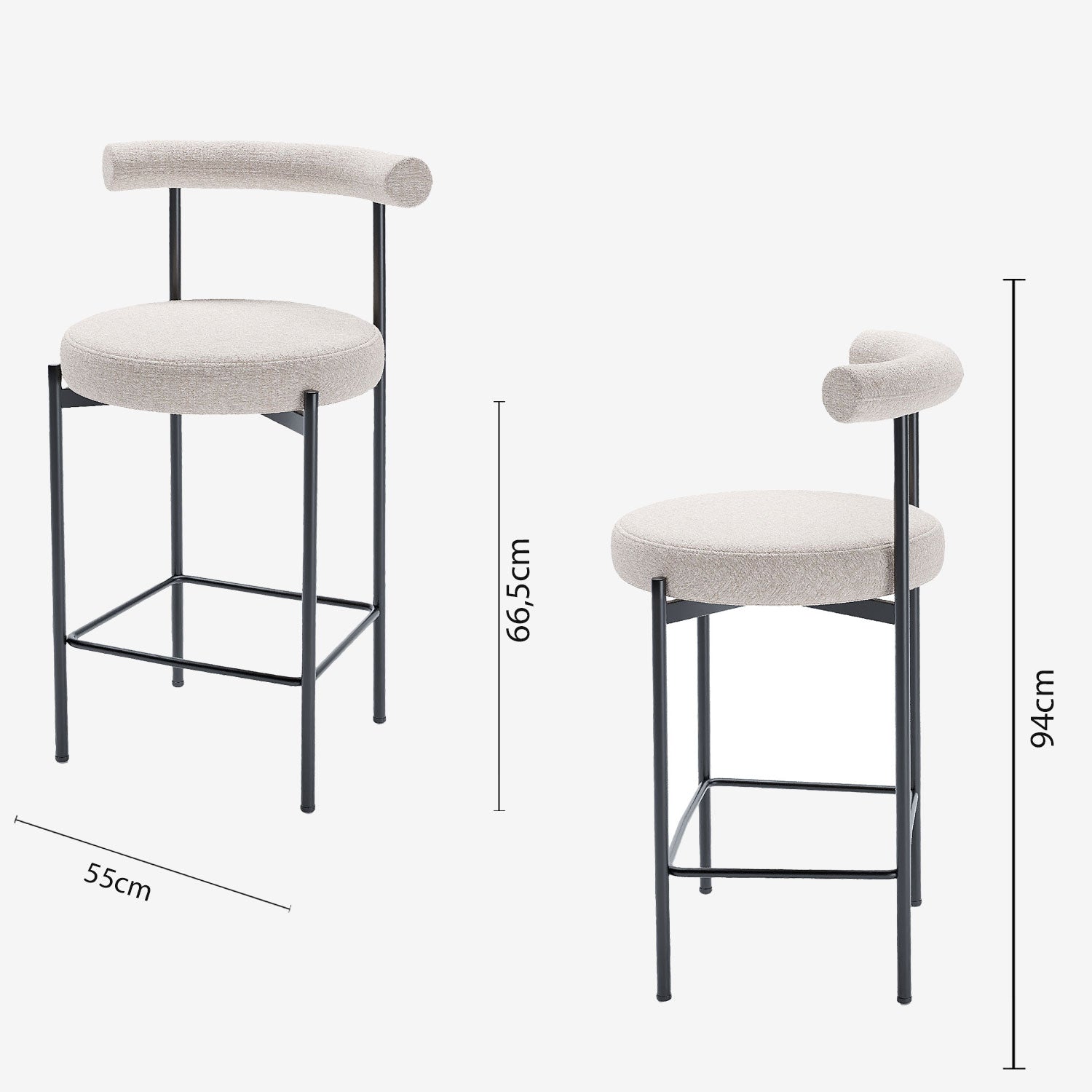 Lot de 2 chaises de bar  velours crème  Charlotte