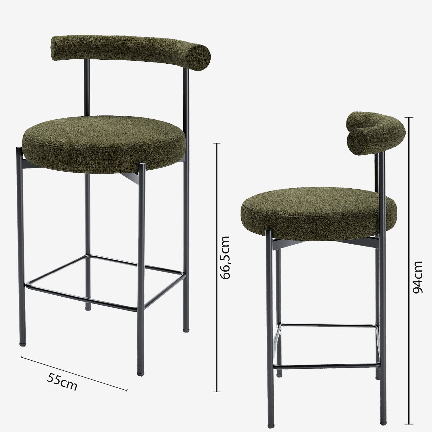 Lot de 2 chaises de bar  velours vert  Charlotte