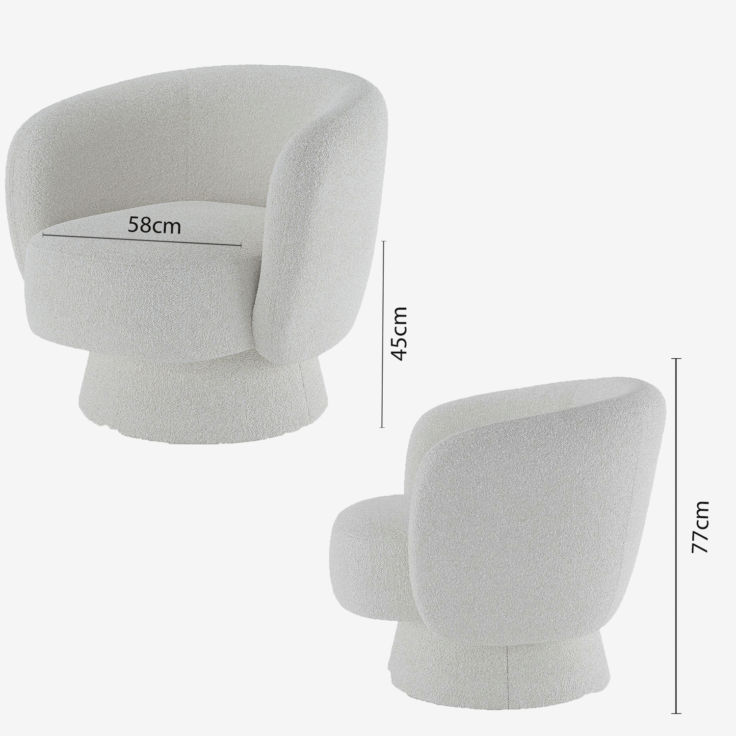 Fauteuil bouclette pivotant blanc Salma
