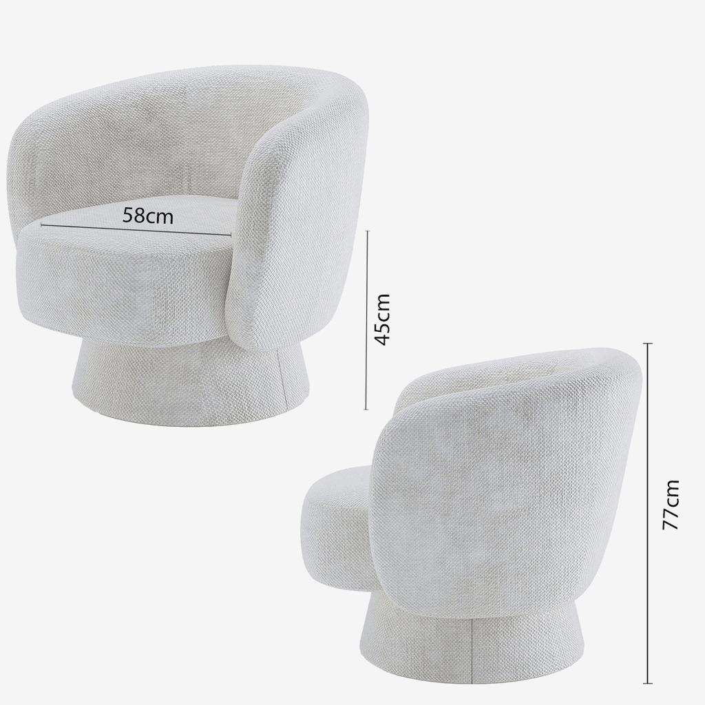 Fauteuil pivotant en tissu chenille blanc Salma
