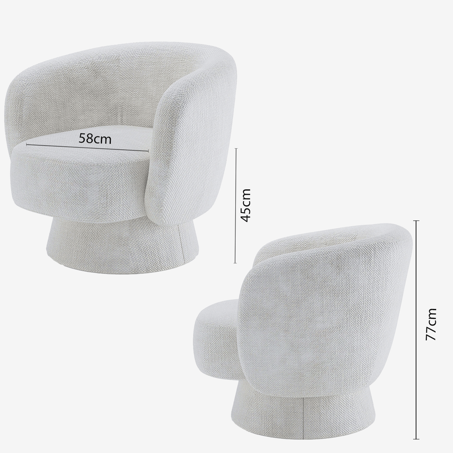 Fauteuil pivotant en tissu chenille blanc Salma
