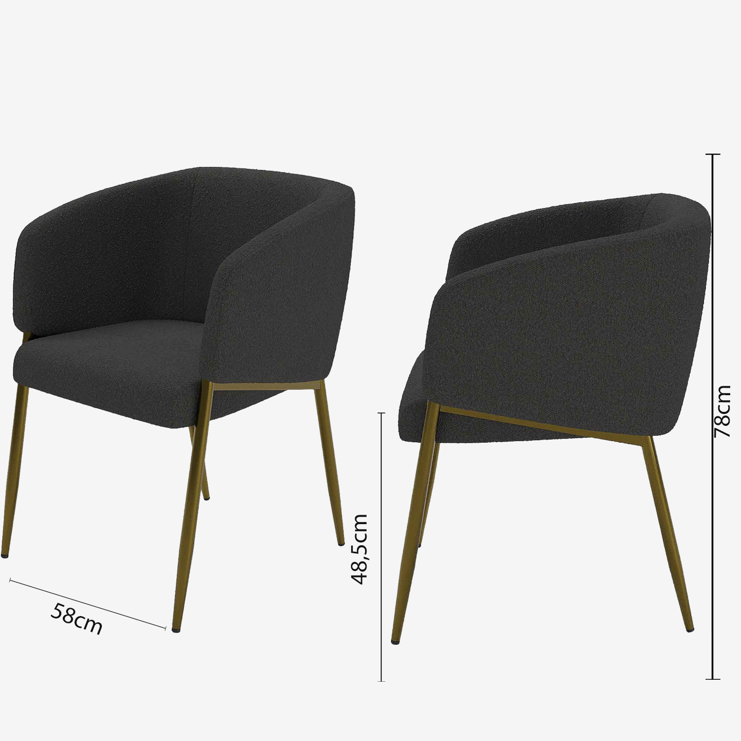 Fauteuil de salle à manger bouclette gris foncé Basile