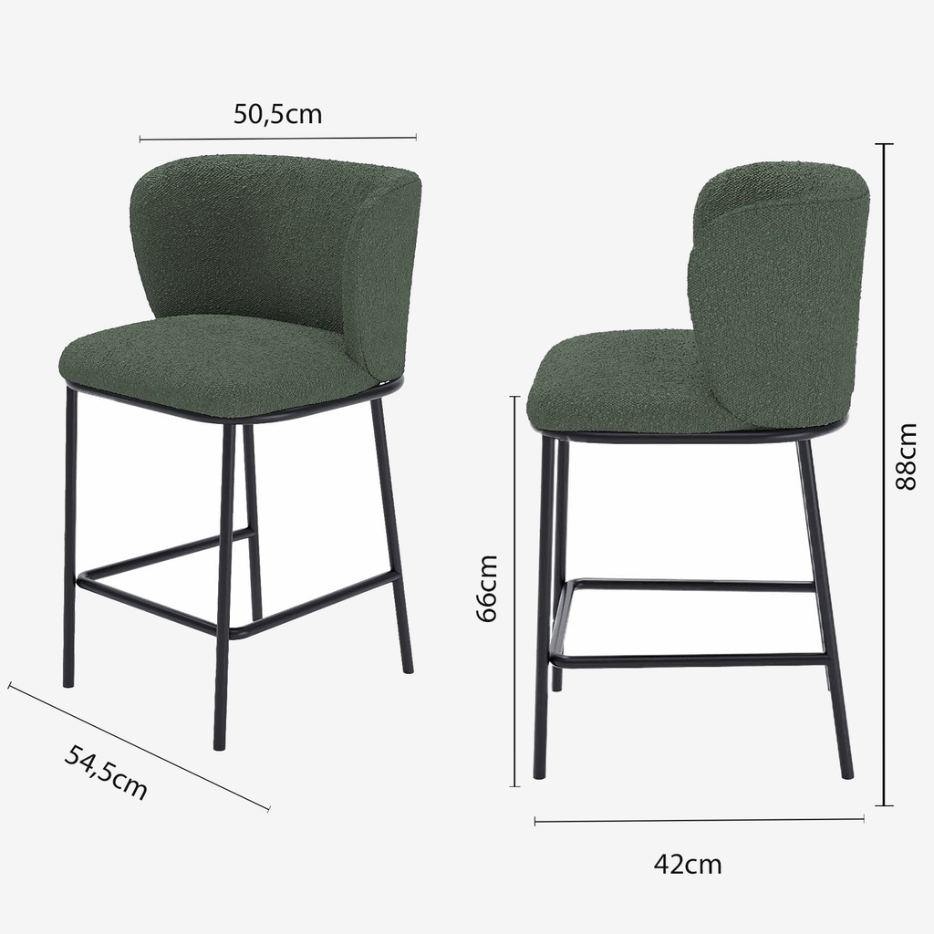 Lot de 2 tabourets de bar tissu bouclé vert César