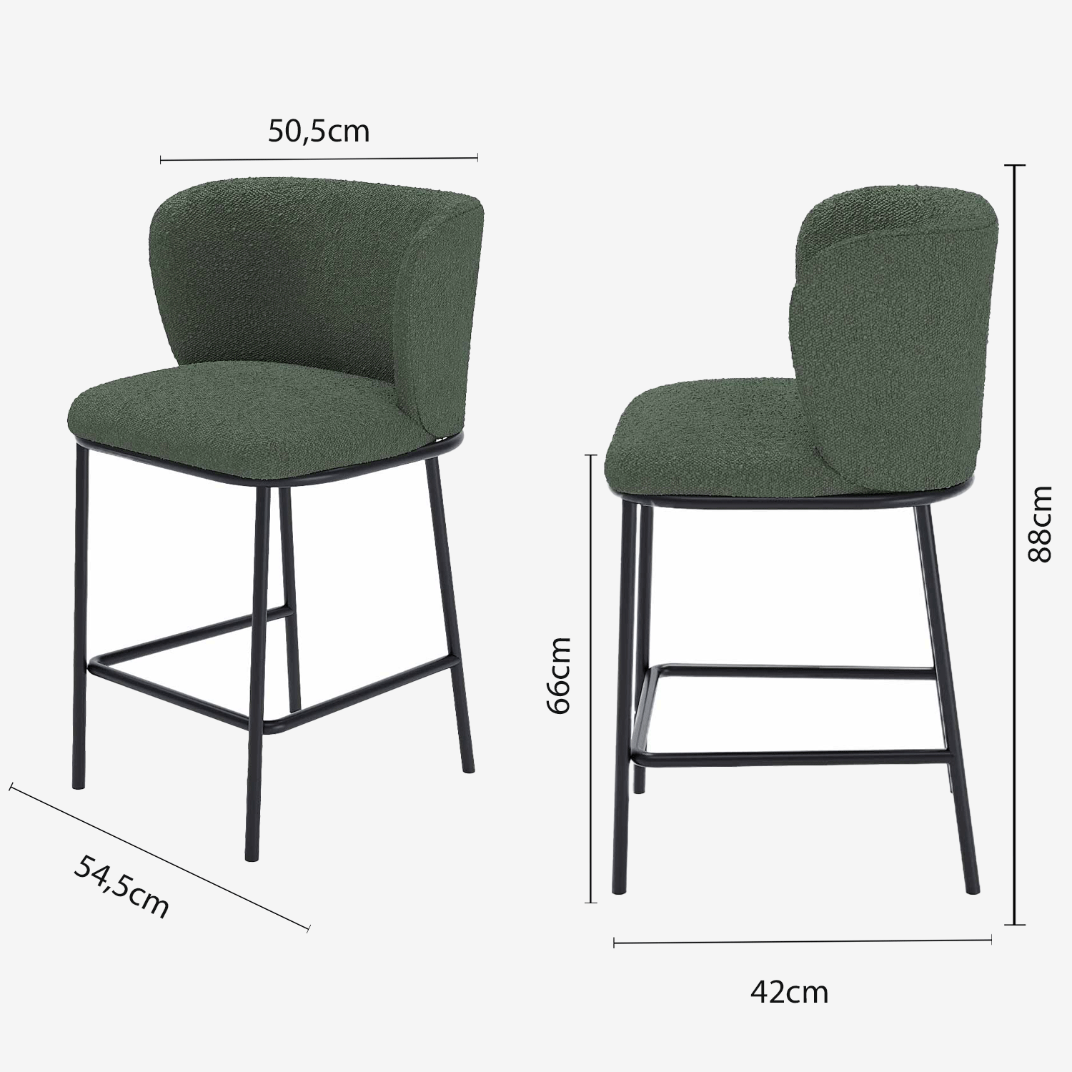 Lot de 2 tabourets de bar tissu bouclé vert César