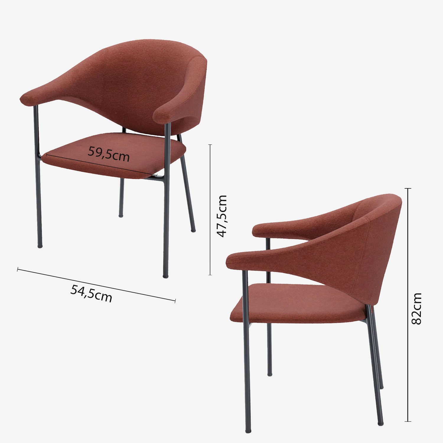Lot de 2 chaises avec accoudoir design en velours ocre Jeanne