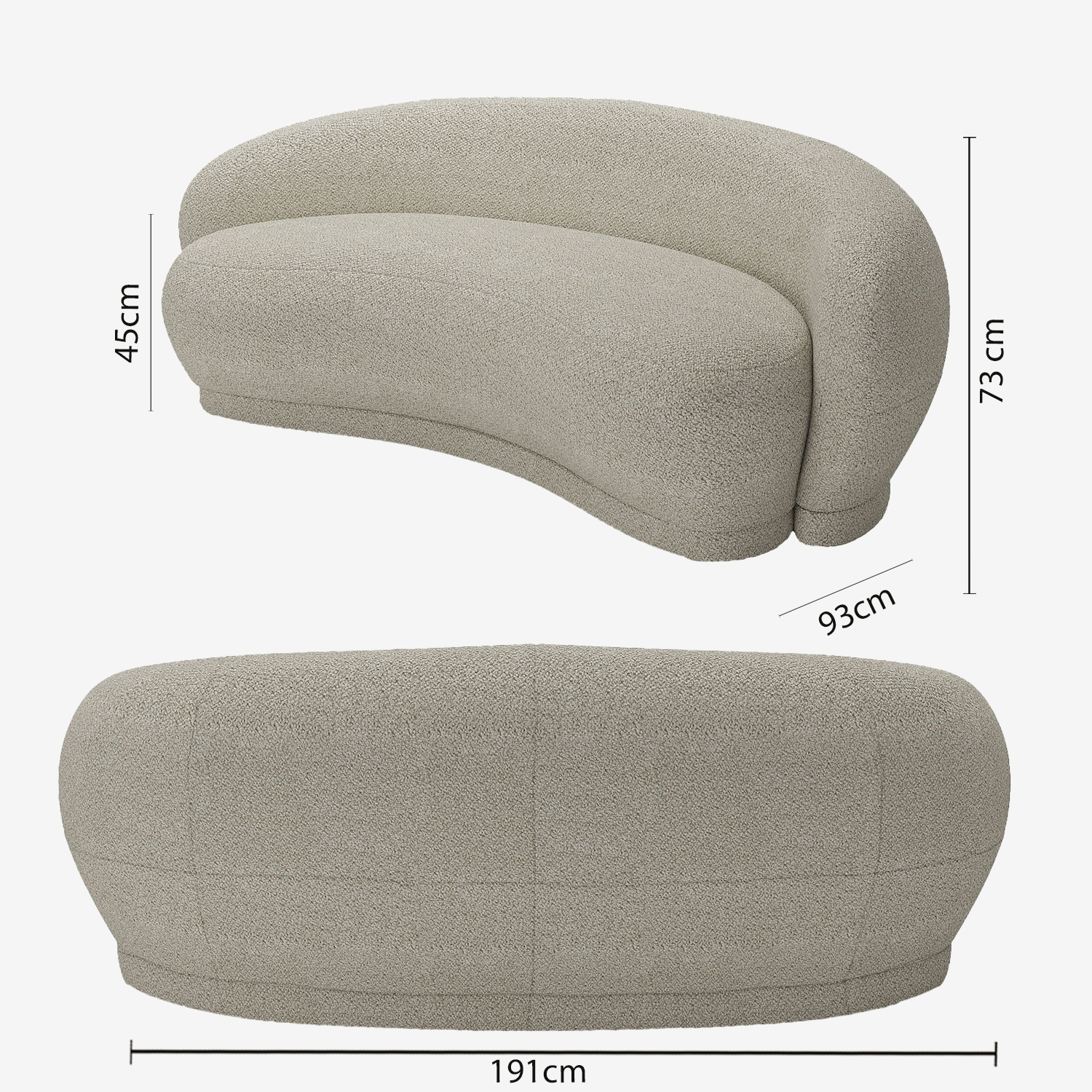 Canapé 3-4 places en tissu bouclette beige Bianca