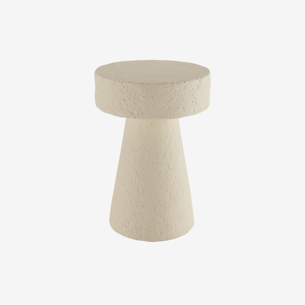 Table d’appoint circulaire en magnésie crème mouchetée rose Marguerite