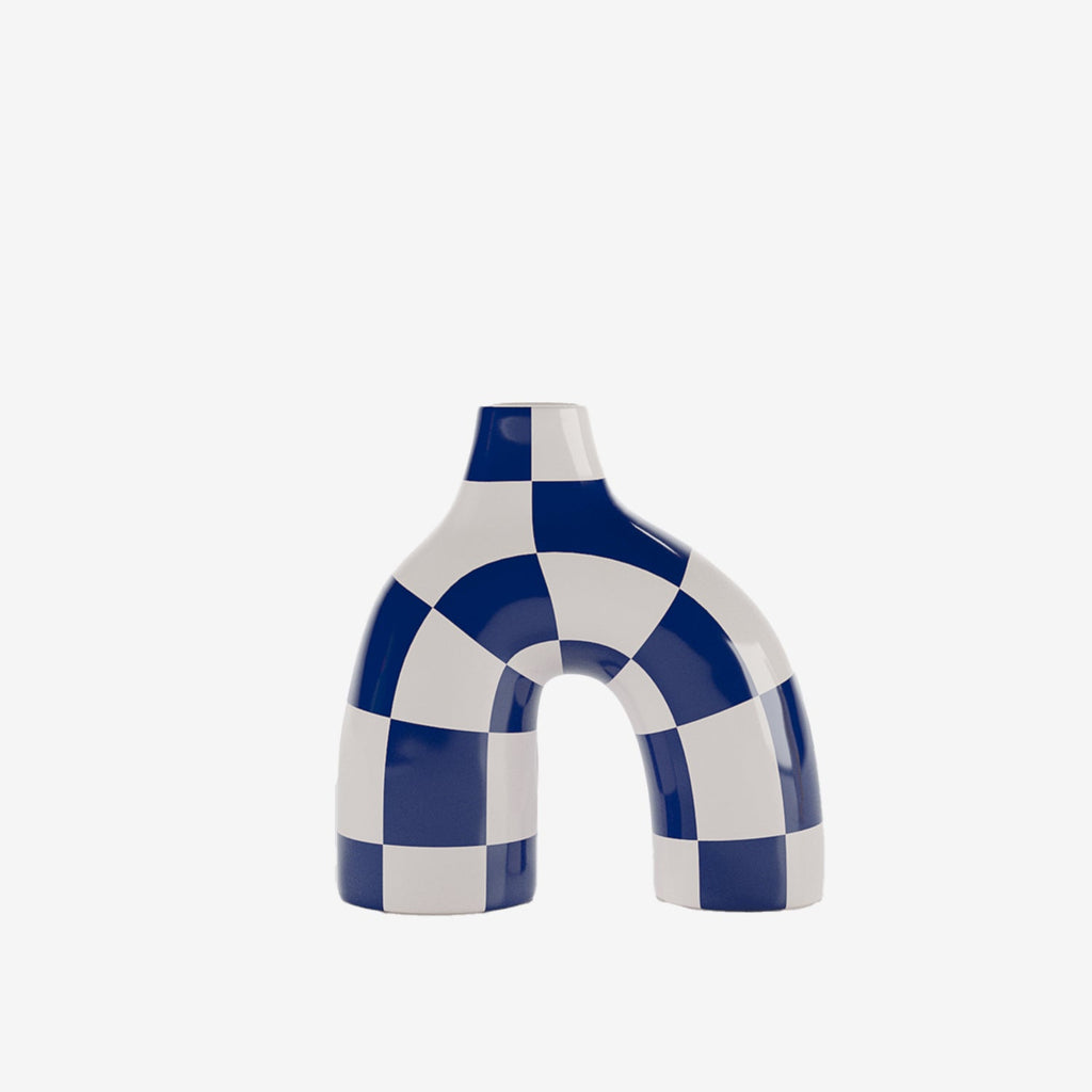 Phoenix - Vase art moderne à damier bleu marine