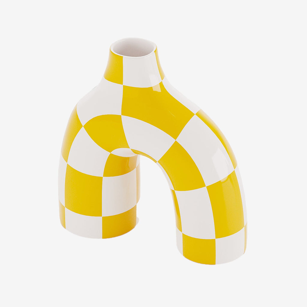 Phoenix - Vase art moderne à damier jaune