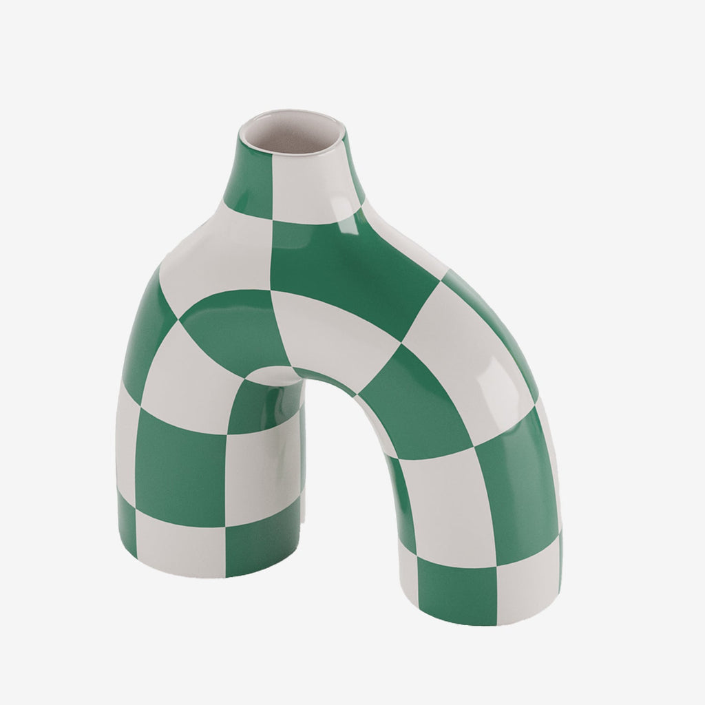 Phoenix - Vase art moderne à damier vert