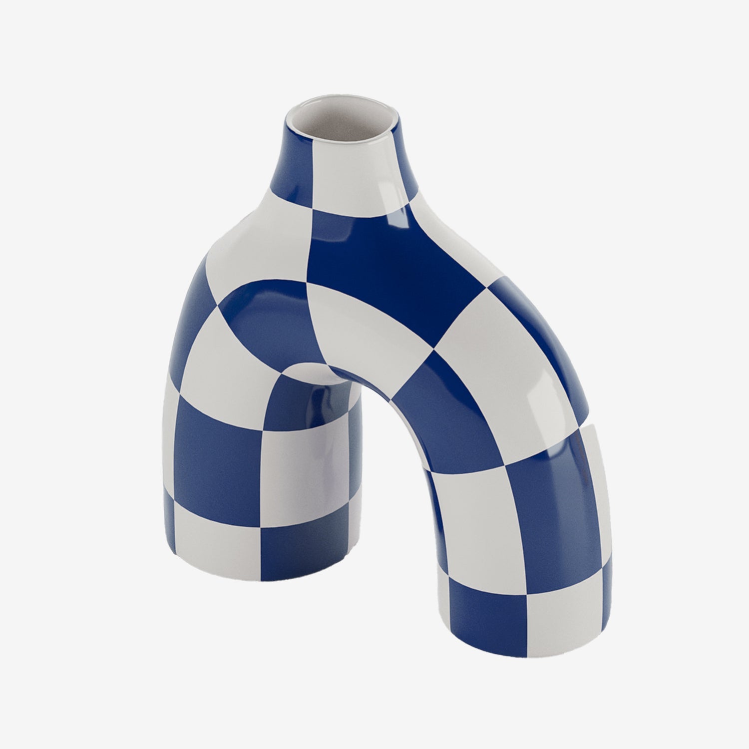 Phoenix - Vase art moderne à damier bleu marine