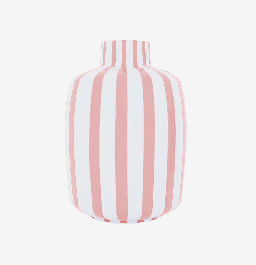 Milan – Vase décoratif rayé rose en céramique