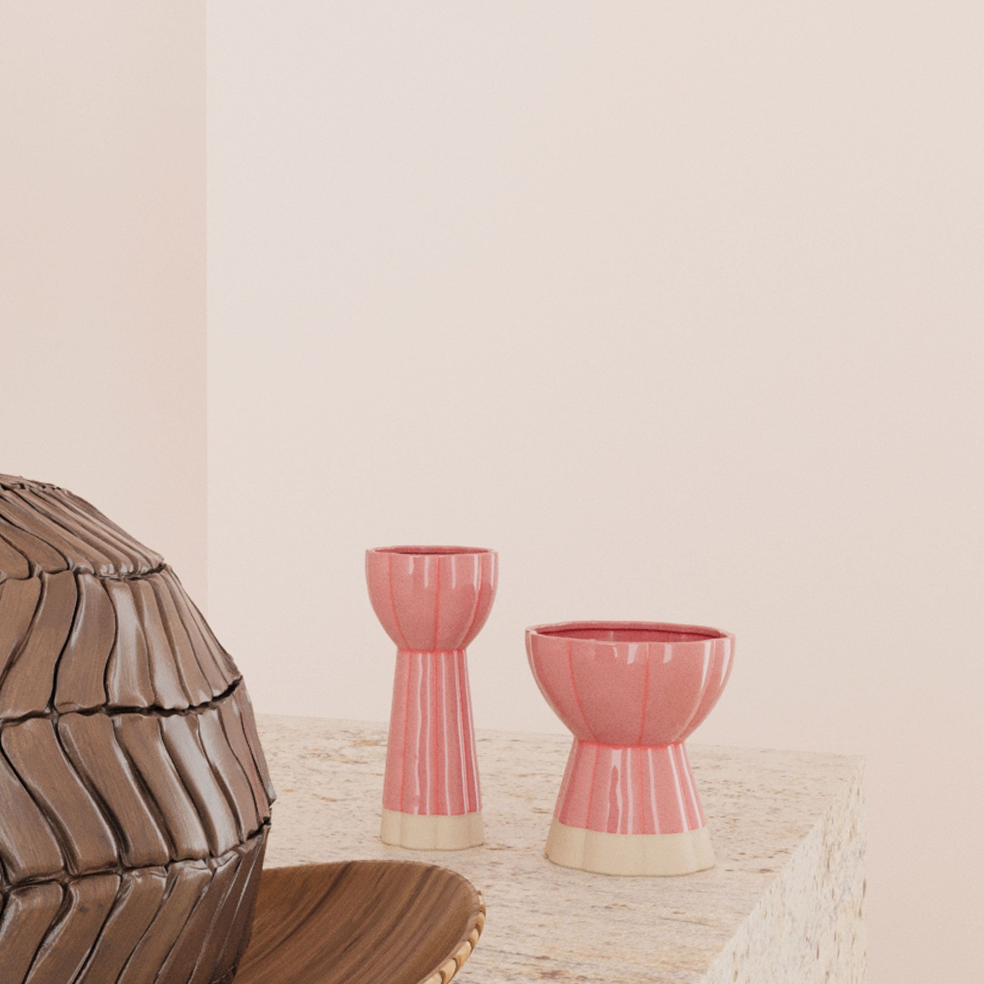 Set de 2 vases design vintage en céramique rose Vienne