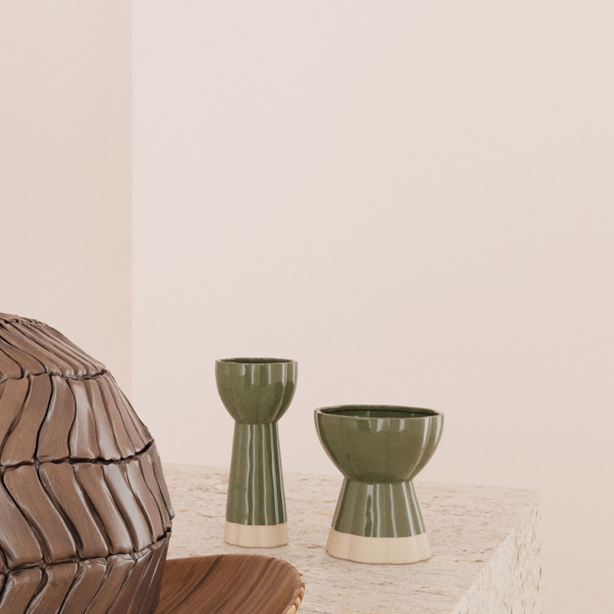 Set de 2 vases design vintage en céramique verte Vienne