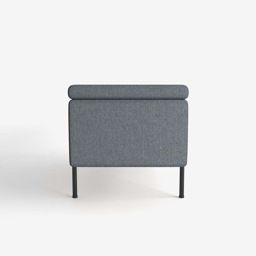 Banquette-coffre gris foncé en bois, métal et tissu