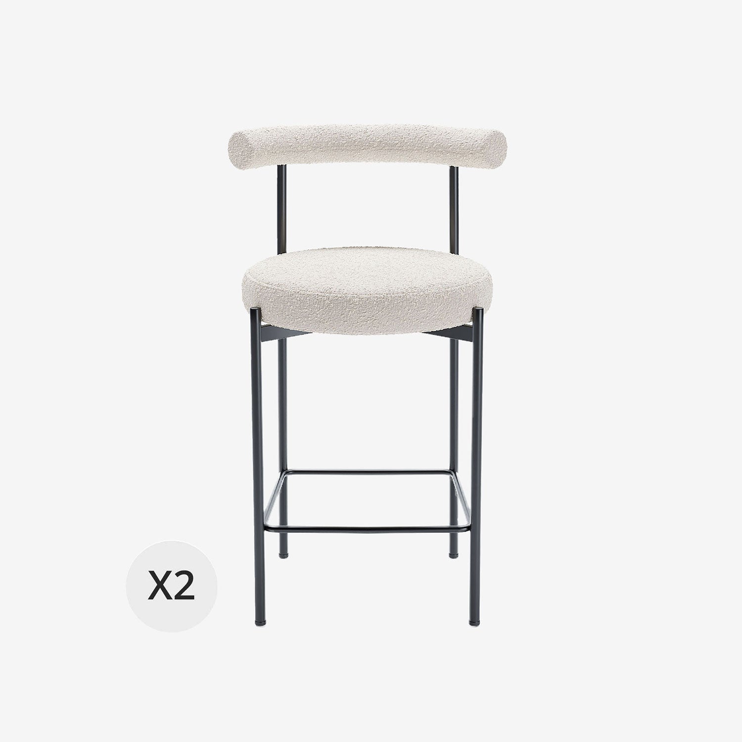 Lot de 2 chaises de bar bouclette blanche Charlotte