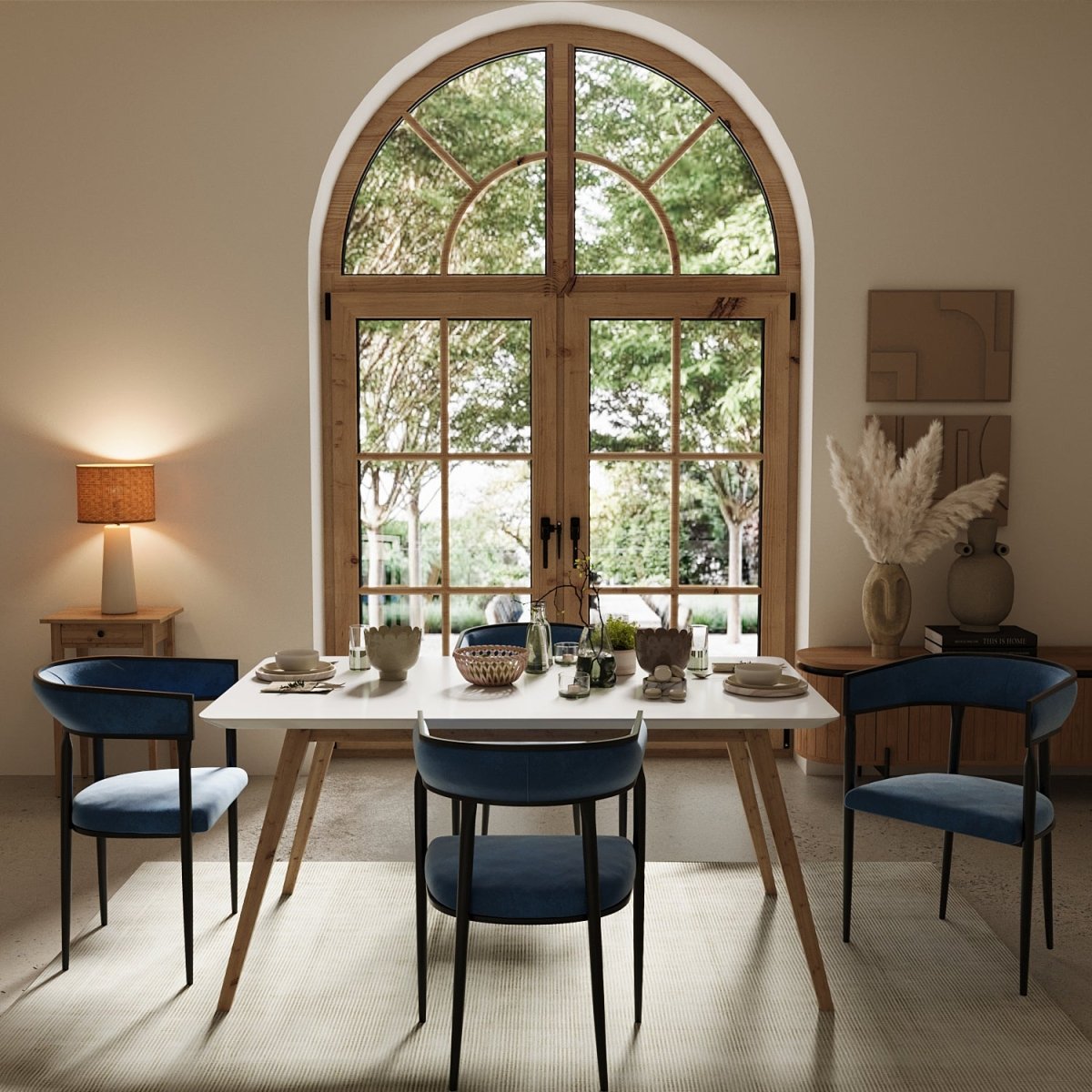 Chaise de salle à manger design dossier arrondi velours bleu marine Aurore