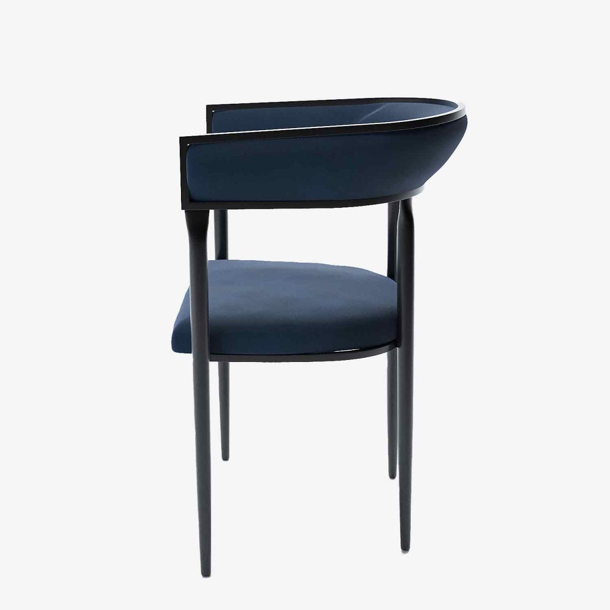 Chaise de salle à manger design dossier arrondi velours bleu marine Aurore