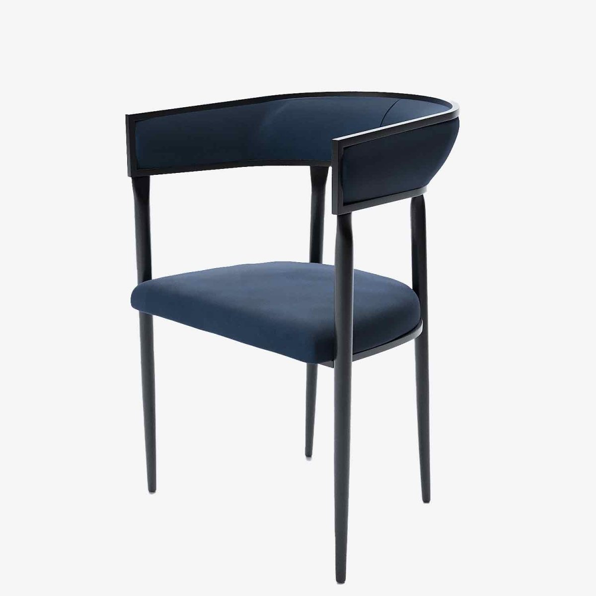 Chaise de salle à manger design dossier arrondi velours bleu marine Aurore