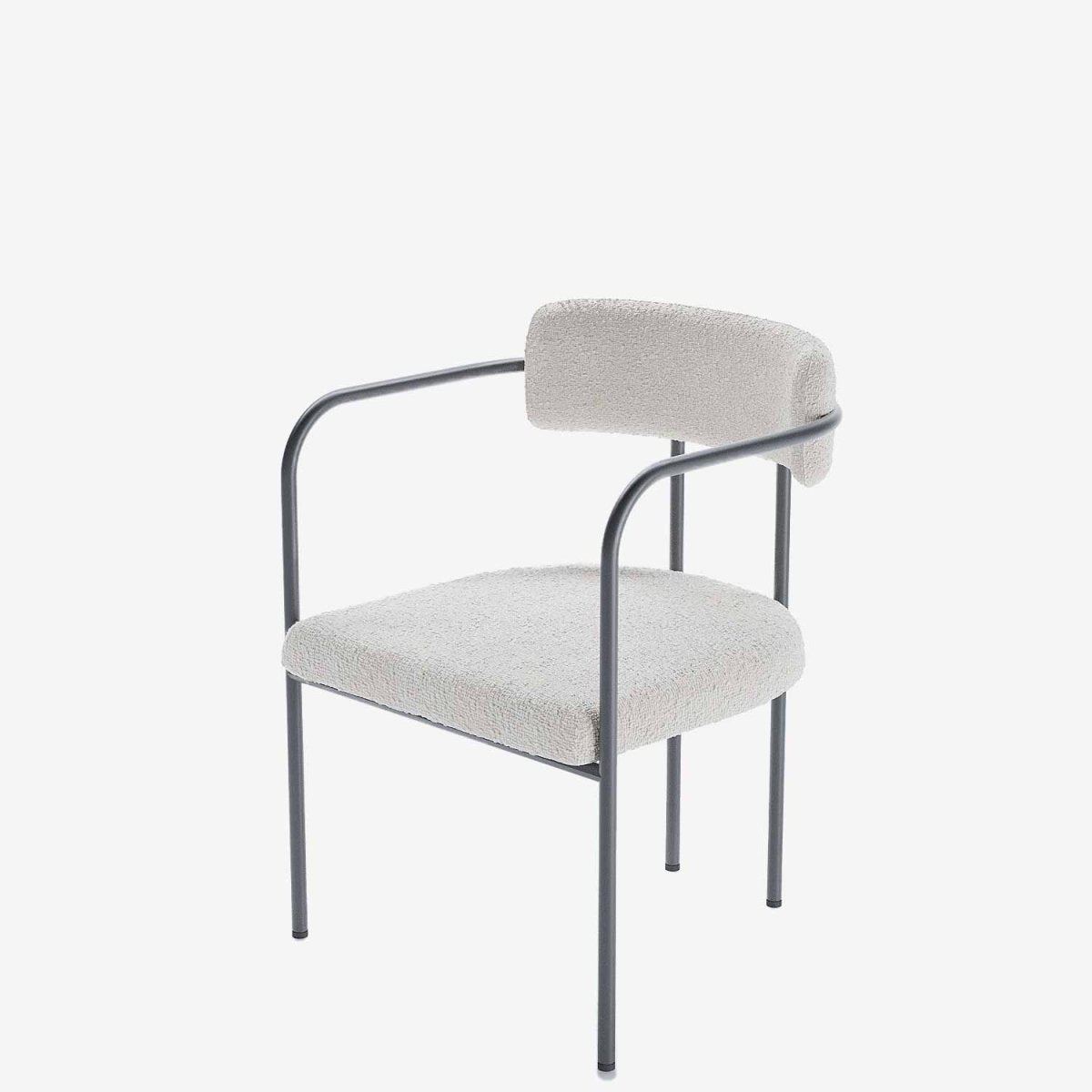 Chaise de salle à manger tapissée avec accoudoirs bouclette blanche Barbara