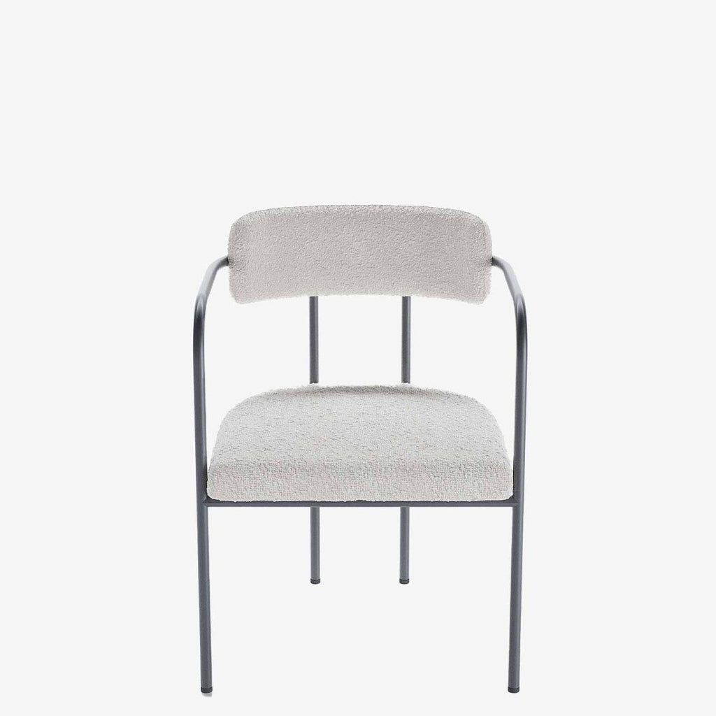 Chaise de salle à manger tapissée avec accoudoirs, bouclette gris-crème Barbara