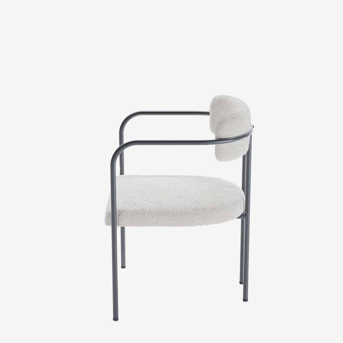Chaise de salle à manger tapissée avec accoudoirs, bouclette gris-crème Barbara