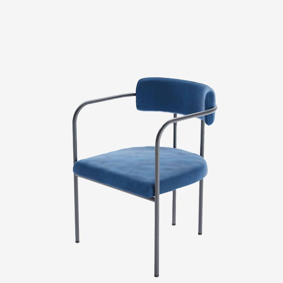 Chaise de salle à manger tapissée avec accoudoirs, velours bleu, Barbara