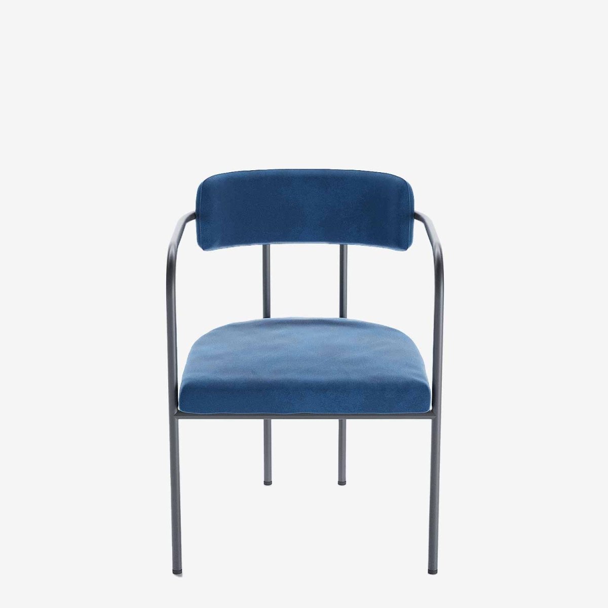 Chaise de salle à manger tapissée avec accoudoirs, velours bleu, Barbara