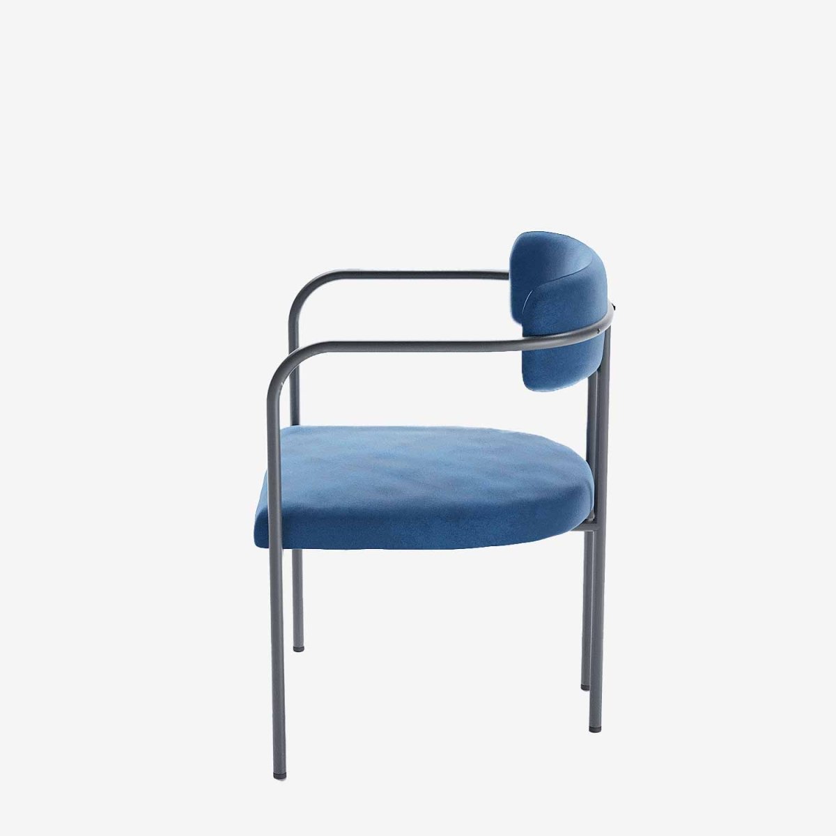Chaise de salle à manger tapissée avec accoudoirs, velours bleu, Barbara