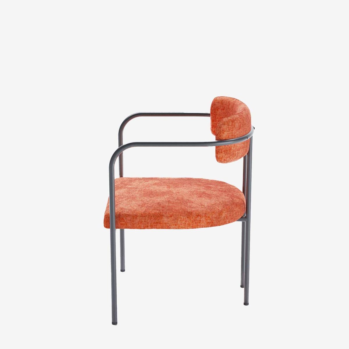 Chaise de salle à manger tapissée avec accoudoirs, velours ocre, Barbara
