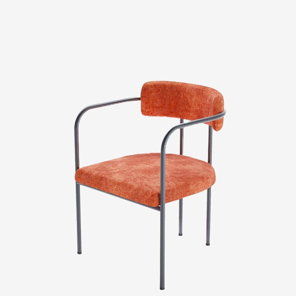 Chaise de salle à manger tapissée avec accoudoirs, velours ocre, Barbara
