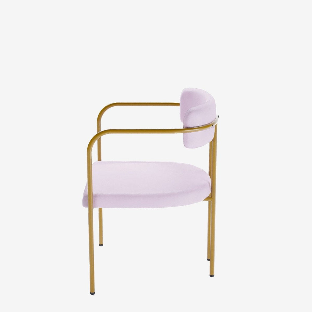 Chaise de salle à manger tapissée avec accoudoirs velours rose clair Barbara