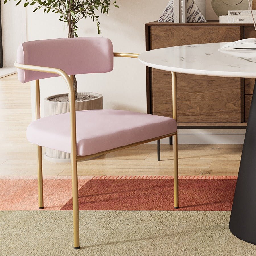 Chaise de salle à manger tapissée avec accoudoirs velours rose clair Barbara