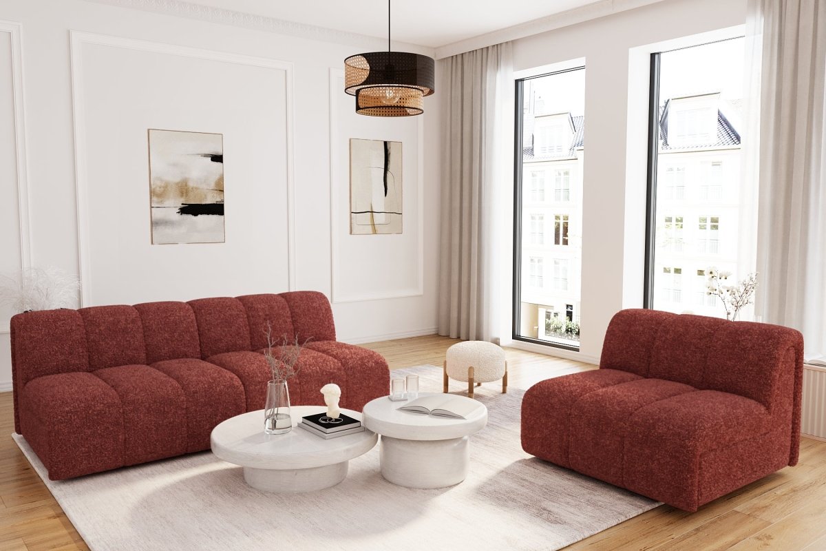 Chauffeuse d’angle pour canapé modulable en tissu bouclette rose Hélène