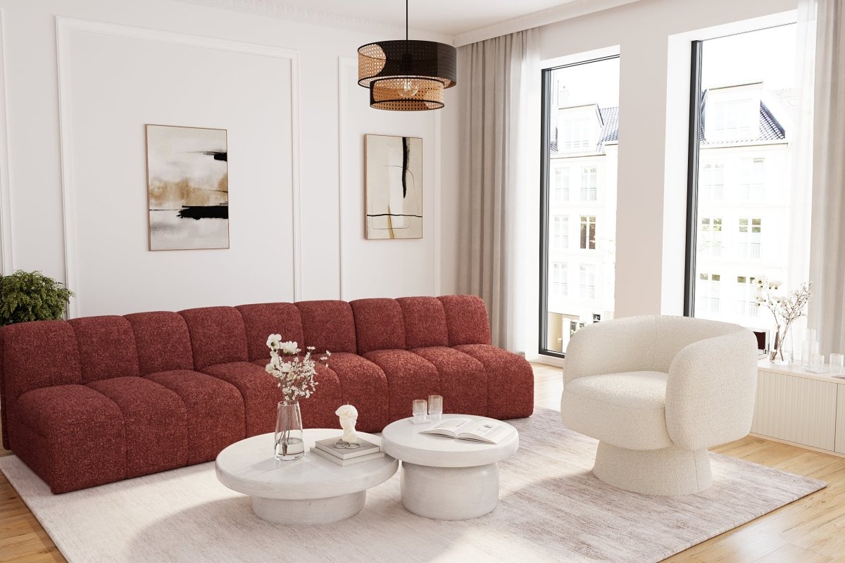Chauffeuse d’angle pour canapé modulable en tissu bouclette rose Hélène