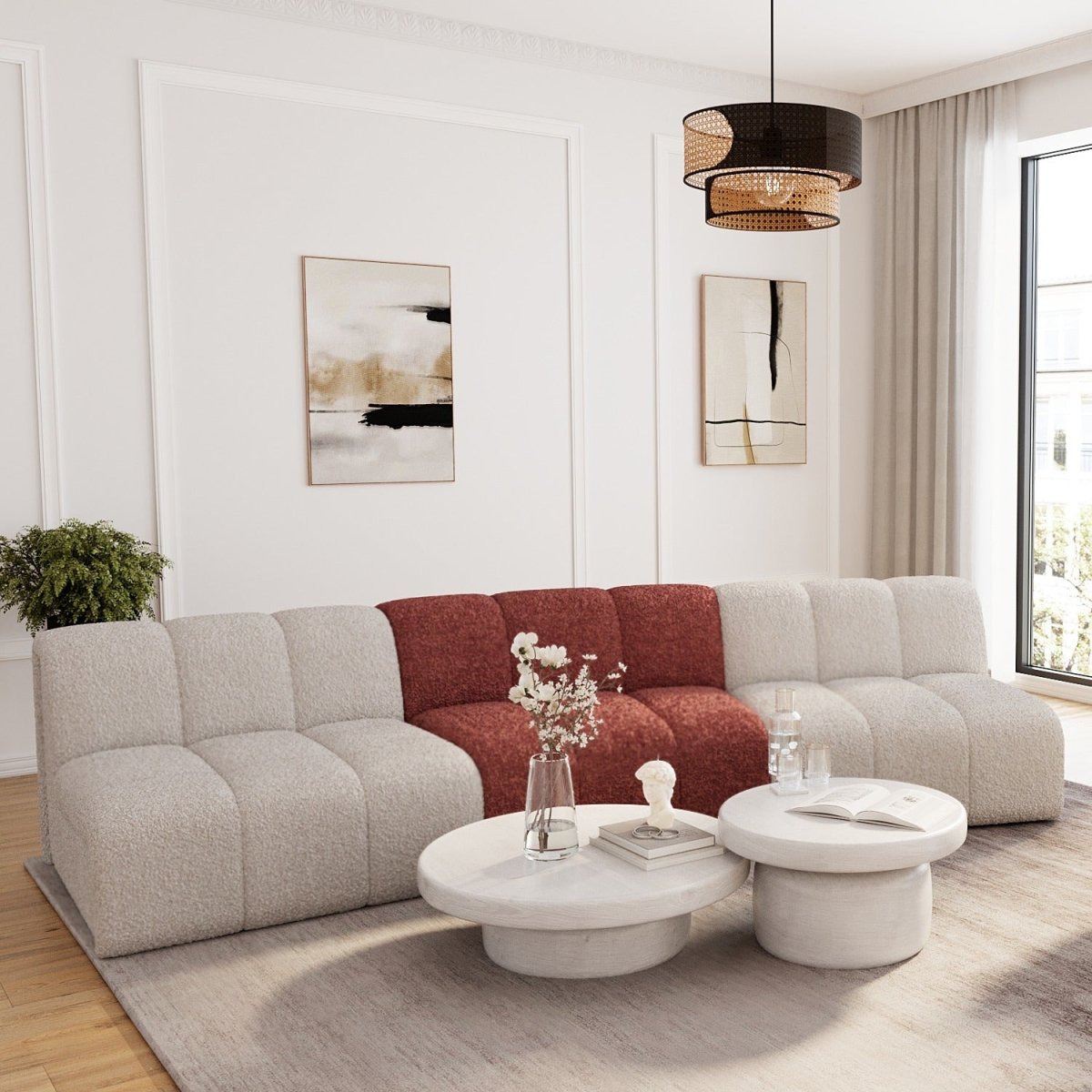 Chauffeuse d’angle pour canapé modulable en tissu bouclette rose Hélène