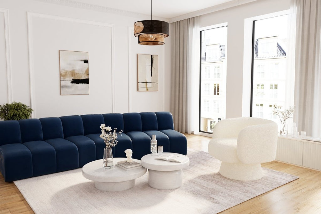 Canapé modulable en velours bleu marine Hélène