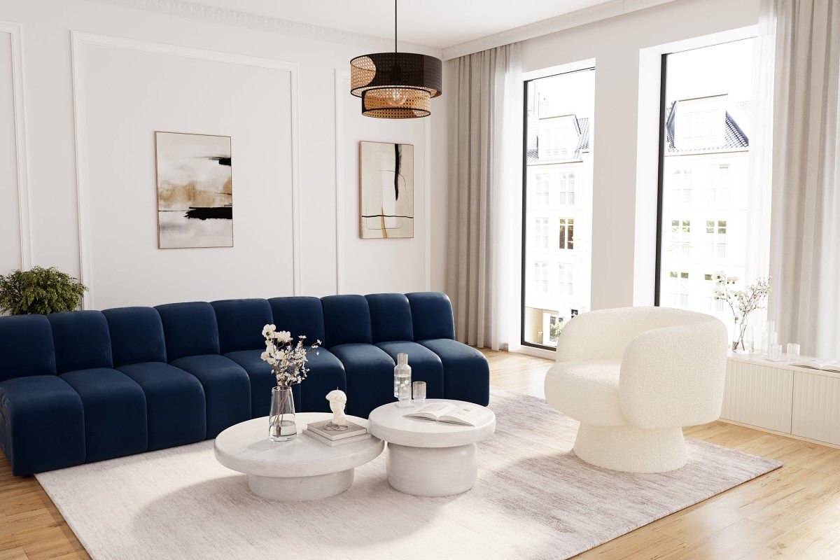 Canapé modulable en velours bleu marine Hélène