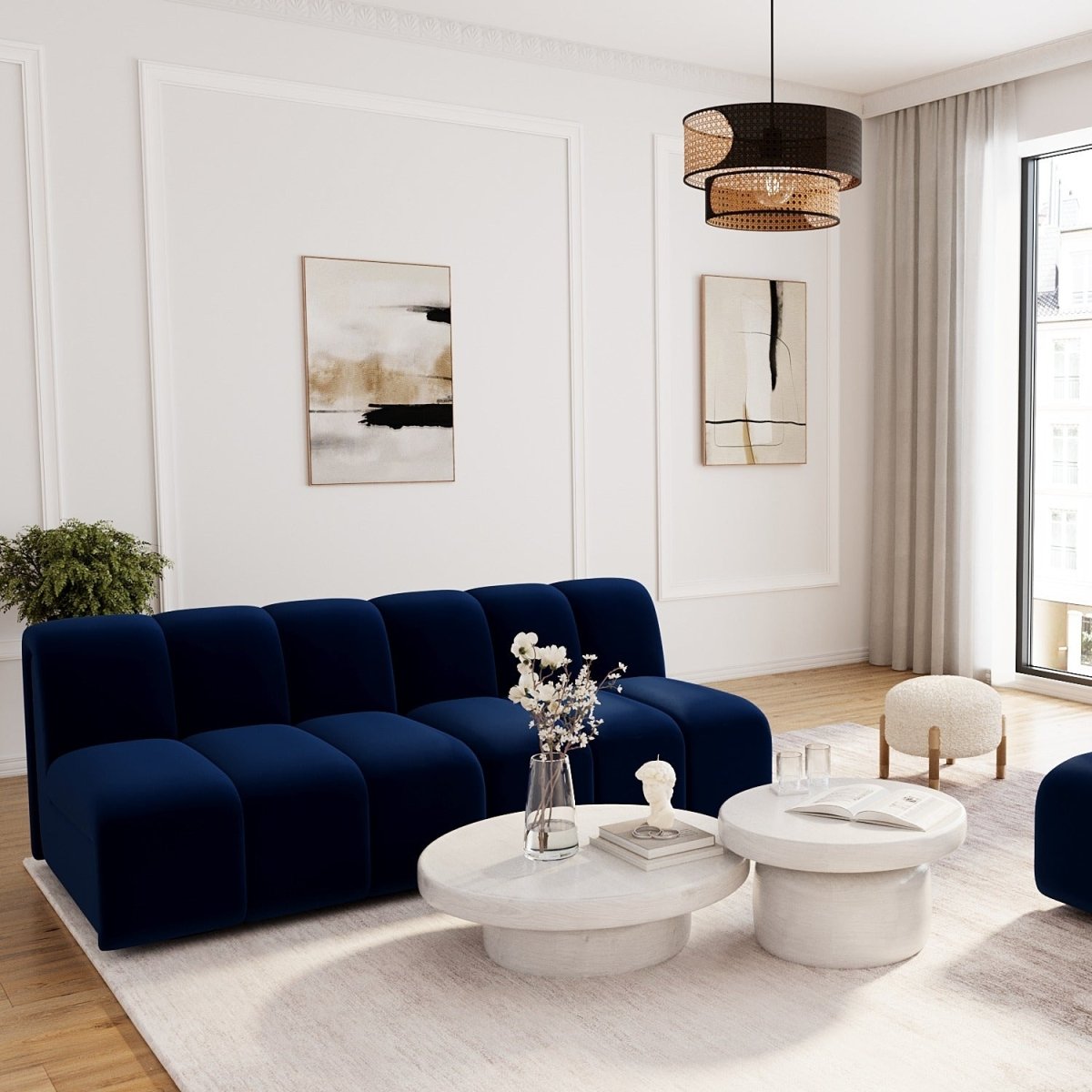 Canapé modulable en velours bleu marine Hélène