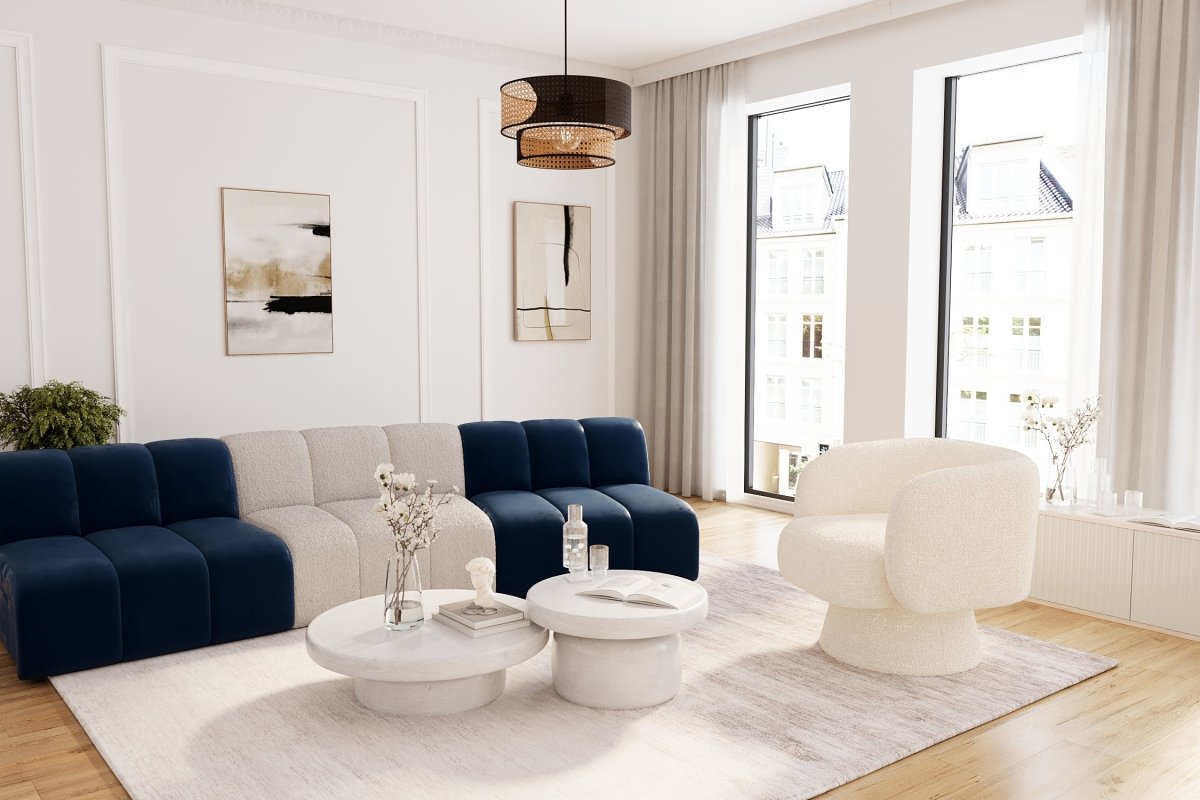 Canapé modulable en velours bleu marine Hélène