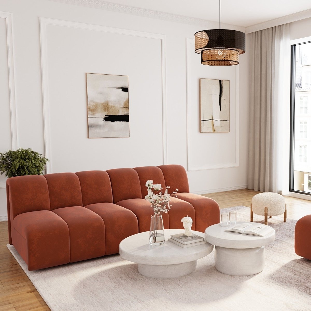Canapé modulable en velours ocre Hélène