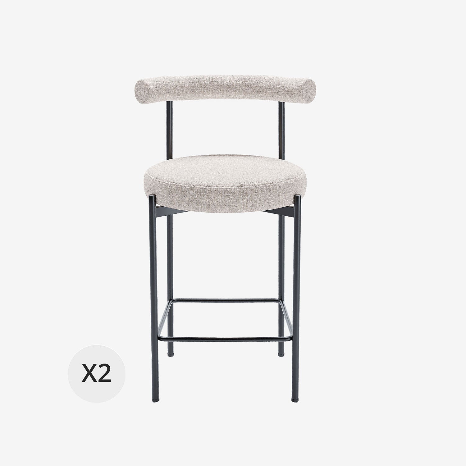 Lot de 2 chaises de bar bouclette grise et blanche Charlotte