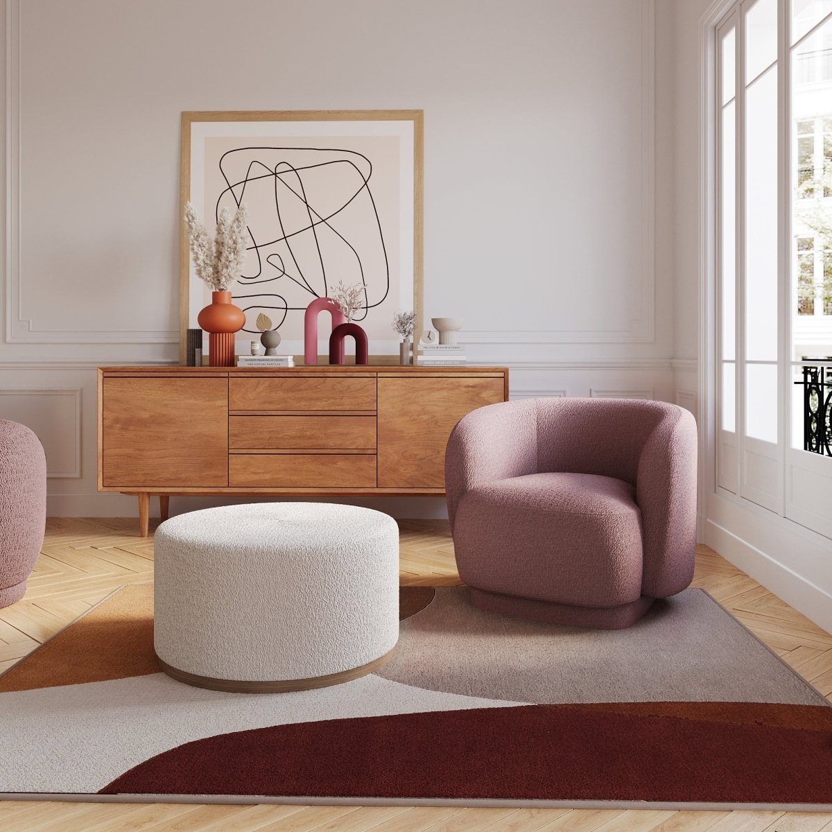Fauteuil bouclette couleur rose Victoria
