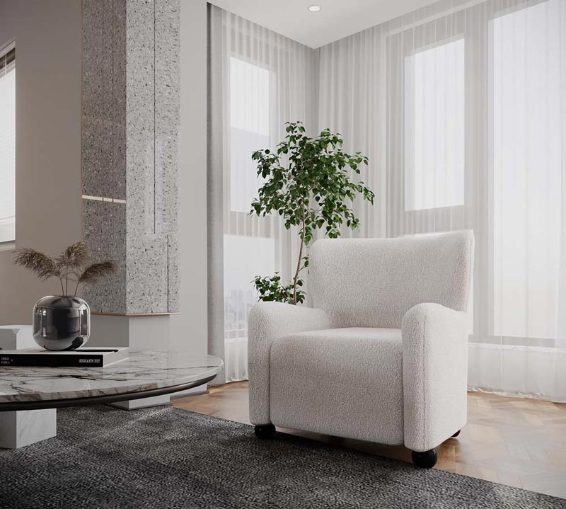 Fauteuil blanc effet laine bouclée