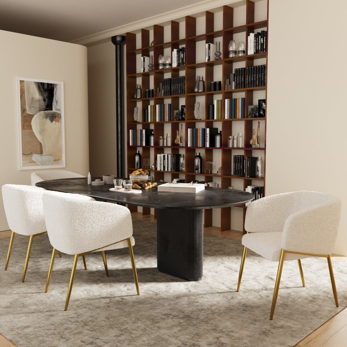 Fauteuil de salle à manger bouclette blanche Basile